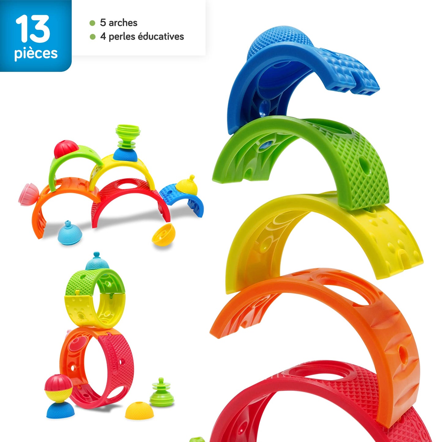Lalaboom - 13 Piece Rainbow Arches And Baby Toddler Beads To Assemble - Montessori Educational Shape And Color Stem Construction