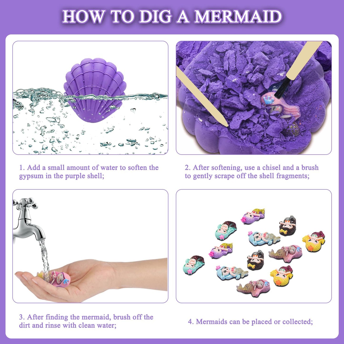 Hitish Mermaid Dig Kit, 12 Surprise Mermaid Discover, Great Science Stem Toys Mining Set, Party Favor Geology Gifts For Kids, Ag