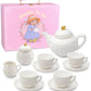 Porcelain Tea Set for Girls - White with Gold Polka Dots Tea Party Set for Kids I Complete Children Tea Sets with Carry Case, Te