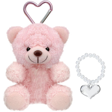 Yjubaoa Pink Plush Bear Keychain Soft Teddy Bear Keychain Animals Key Ring Plush Stuffed Animal Car Key Holder For Girls Wom