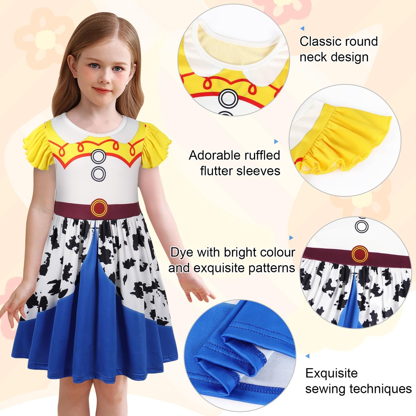 Eledobby Jessie Toy Story Costume Girls Princess Jessie Dress Cowgirls Costumes Halloween Outfit Birthday Party Dresses 9-10Year