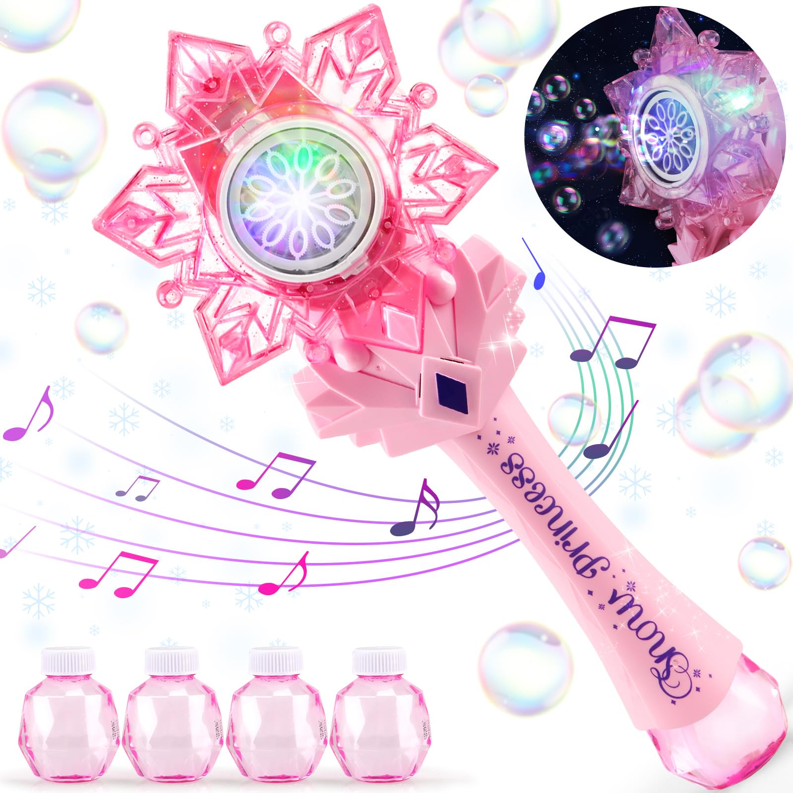 Chridark Bubble Wands For Kids Girls - Include 4 Bubble Solution, Light Up Led & Sound Effect, Outdoor Party Birthday Windmill Bubble Machine Toys For Toddlers, Gift For Girls Age 3 4 5 6 7 8 Year Old
