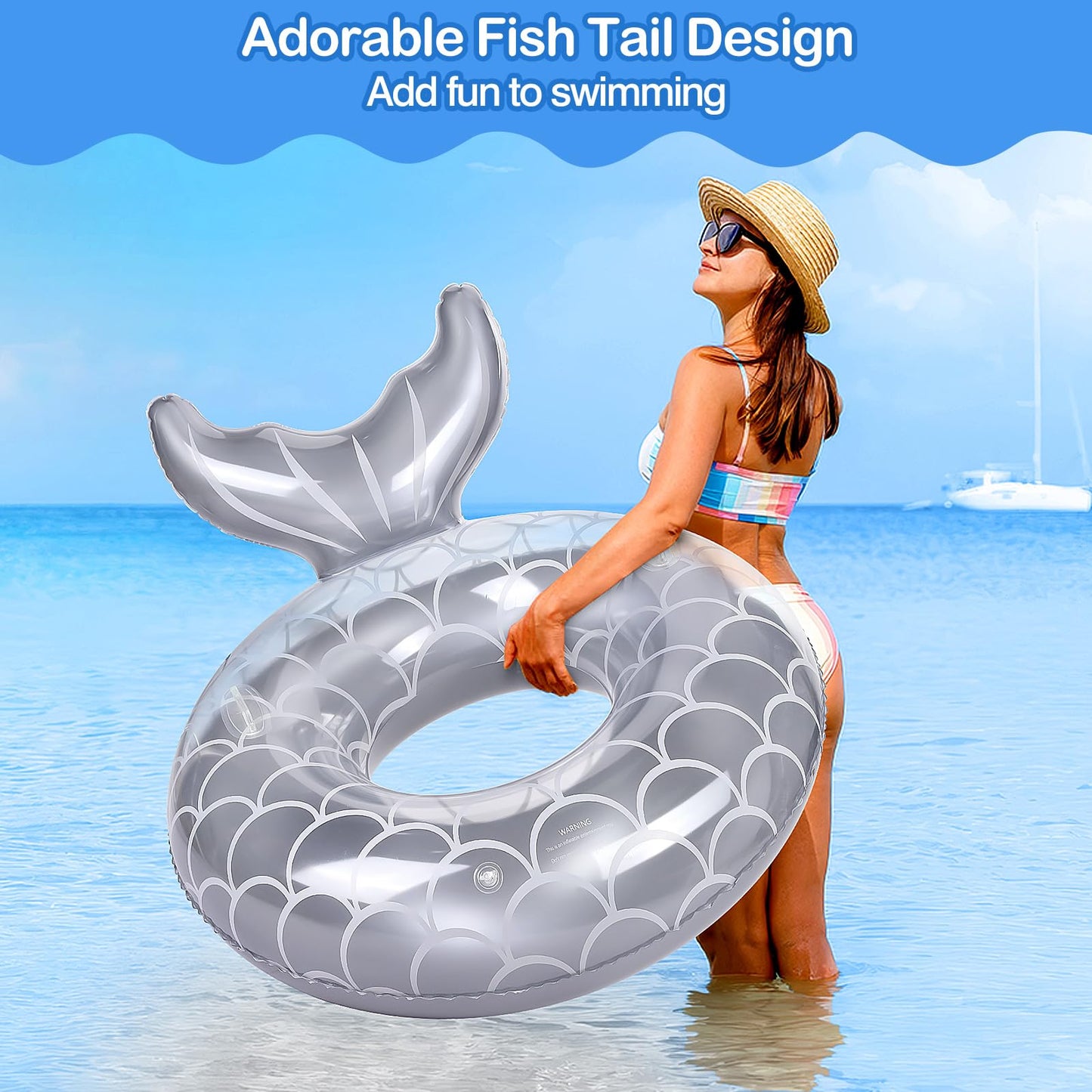 Moko Inflatable Swimming Ring With Handles For Adults, Swimming Tube Cute Pool Float Tube Decorations Swim Tubes Outdoor Pool Be