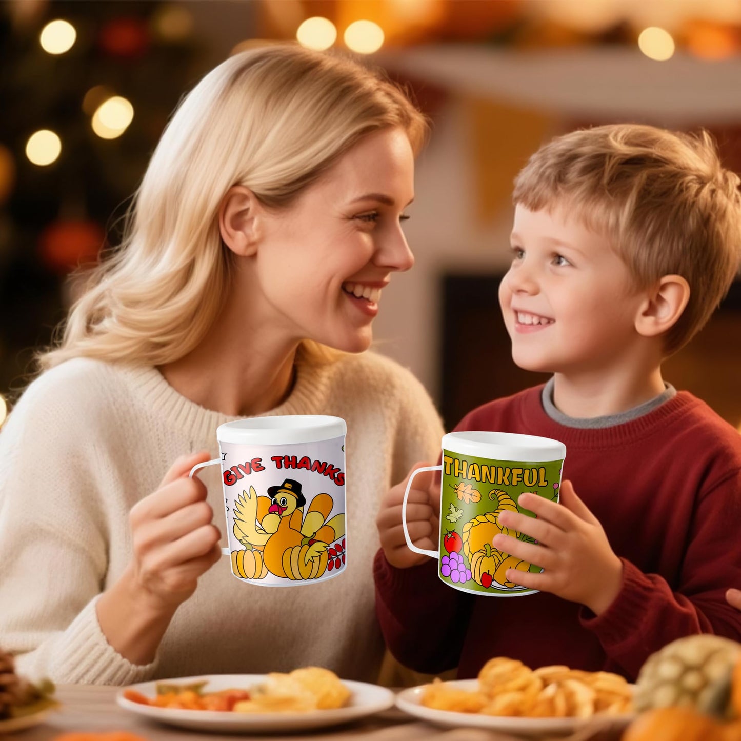 Thanksgiving Color Your Own Mugs for Kids-12Pcs Fall Bulk 8oz Personalized Coffee Mugs with 36Pcs Insert Paper Autumn Pumpkin Tu