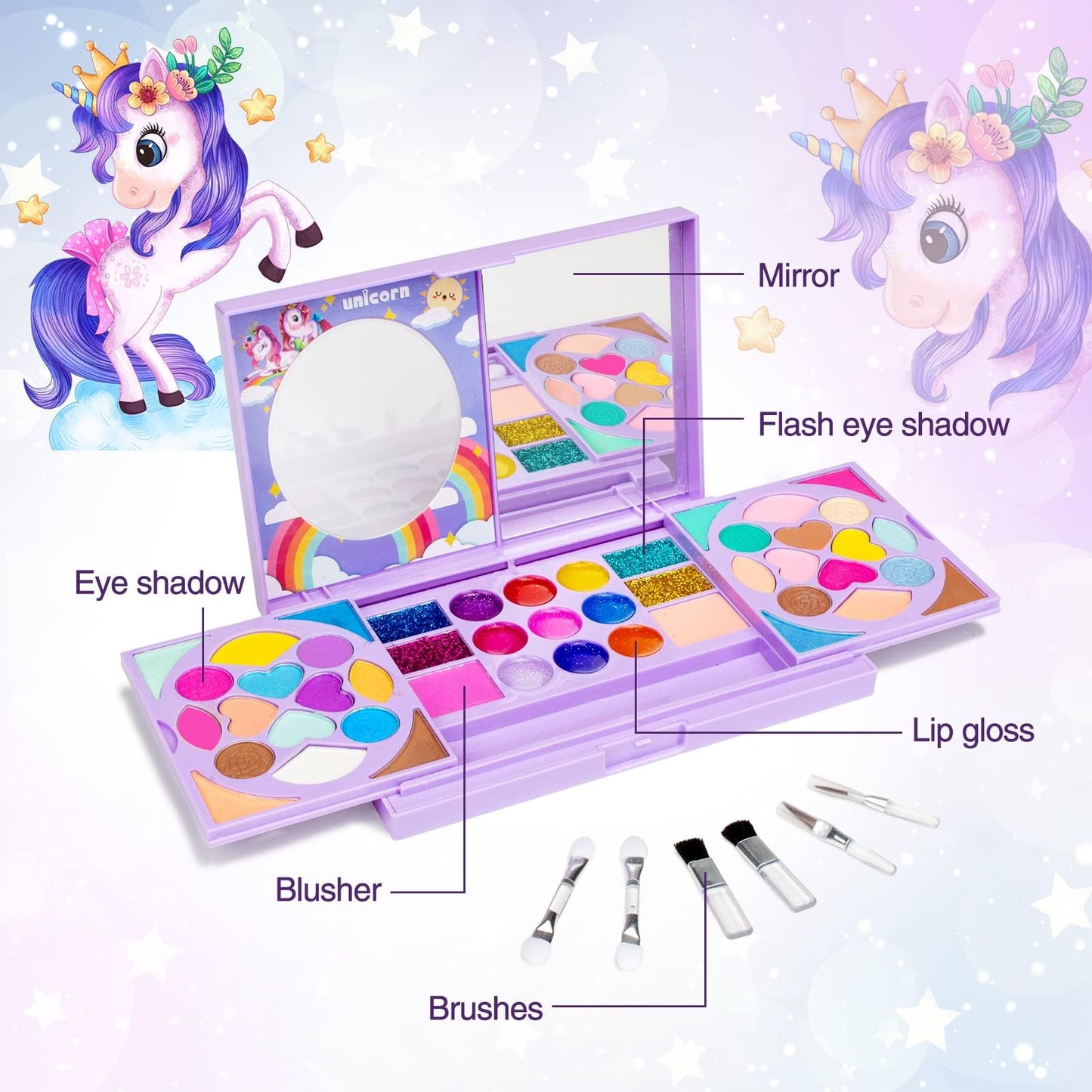 Tomons Kids Makeup Kit for Girl Princess Real Washable Cosmetic Toy Beauty Set with Mirror - Non Toxic, Birthday Toys Gift for 3