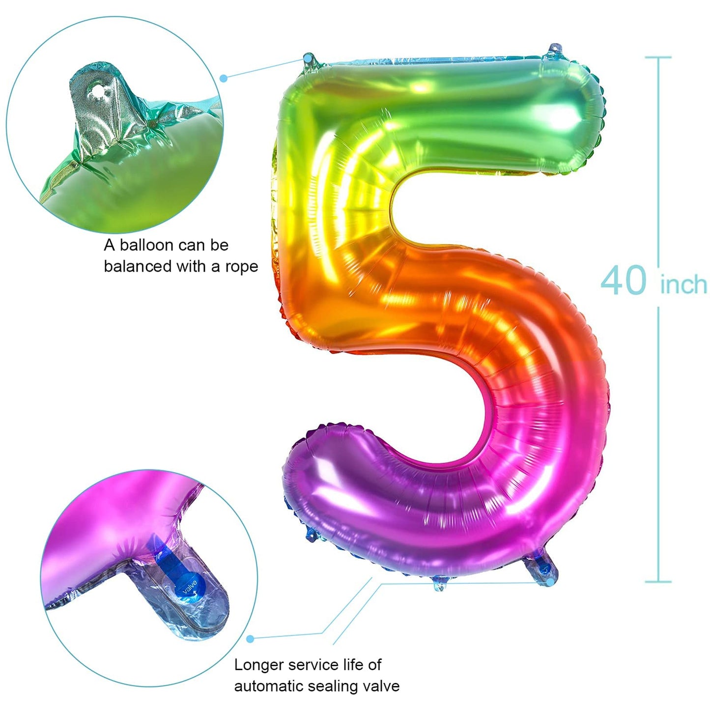 Number Balloon | Number 1 Balloons For 1St Birthday Decorations | Giant Rainbow Mylar Number 1 Balloon - 40 Inch | Big Foil Mult