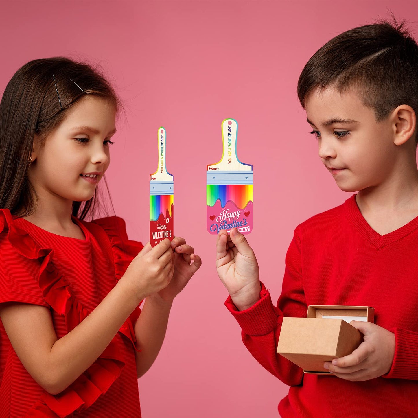 Woanger 48 Pack Valentines Cards with Watercolor Paint Bulk Valentines Day Gifts for Kids Mini Paint Set Funny Valentine Exchang