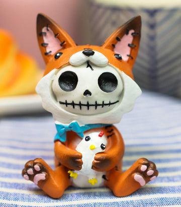 Ebros Furry Bones Fen Fen The Fox Skeleton Figurine 3' H Furrybones Red Fox With Chicken Doll Costume Hooded Voodoo Skeletons Skulls Macabre Collectible Sculpture Decorative Accent