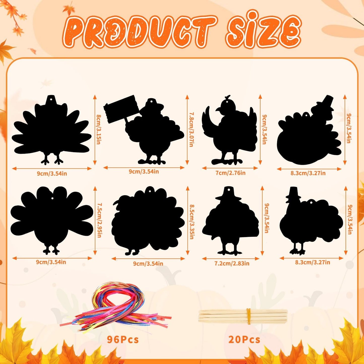 AUGSUN 96Pcs Thanksgiving Fall Crafts, Magic Rainbow Scratch Paper Art Cute Turkey Crafts Activity Gifts Autumn Harvest Thanksgi