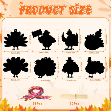 AUGSUN 96Pcs Thanksgiving Fall Crafts, Magic Rainbow Scratch Paper Art Cute Turkey Crafts Activity Gifts Autumn Harvest Thanksgi