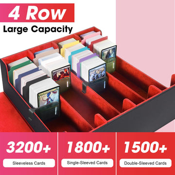 MZTXY Card Organizer Box, 3000+Trading Card Storage Box, PU Leather Card Organizer Box With 24 Dividers, Magnetic Closure, 4 Sup