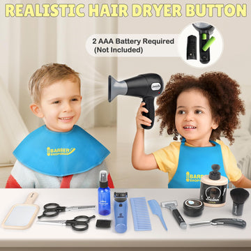 Barber Shop Pretend Play Toy, Kids Hair Salon Toys, Kids Shaving Kit for Boys Ages 3+ with Blow Dryer, Electric Shaver Toys, Too