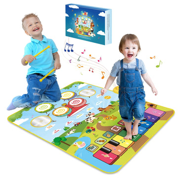 Foki 3-In-1 Musical Mats, Child Floor Piano Drum Animal Music Play Mat Montessori Sensory Early Educational Musical Learning Toy