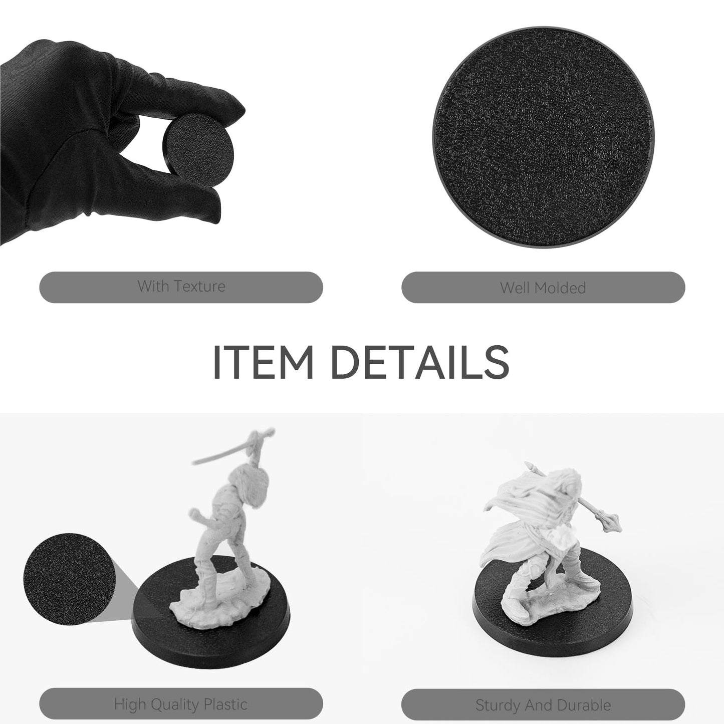 100PCS Miniature Bases+120PCS Adhesive, 32mm or 1.26inch Round Black Plastic Model Bases for Gaming Miniatures Collectible War T