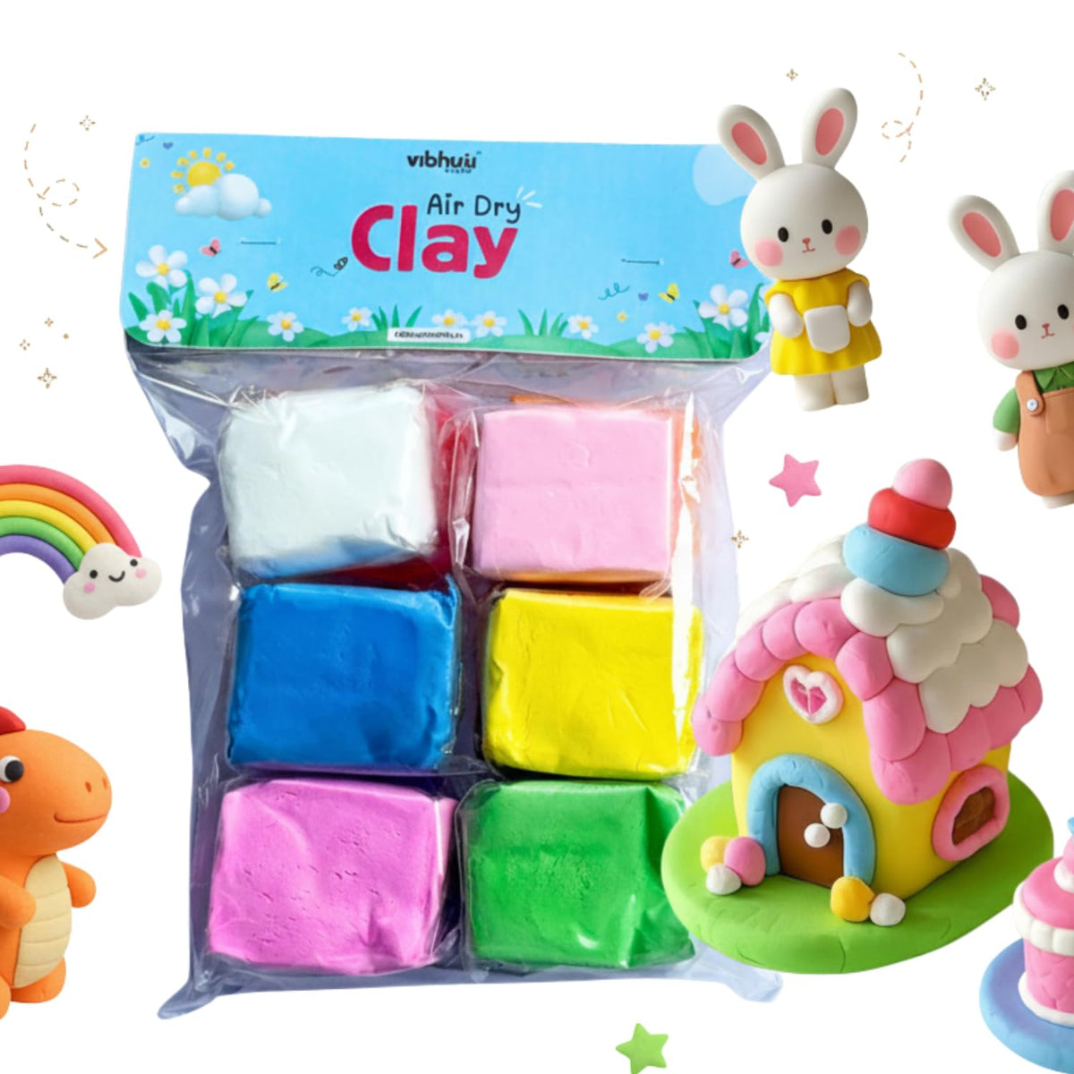 Vibhuti Crafts Air Dry Clay (Pack Of 12 Colours)  Soft & NonToxic Modelling Clay | Easy To Shape | No Baking Required | Diy Cr