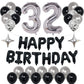 Naninuneno 32Nd Black Silver Birthday Party Decorations For Men Women, Happy 32 Birthday Party Supplies With Black Happy Birthda