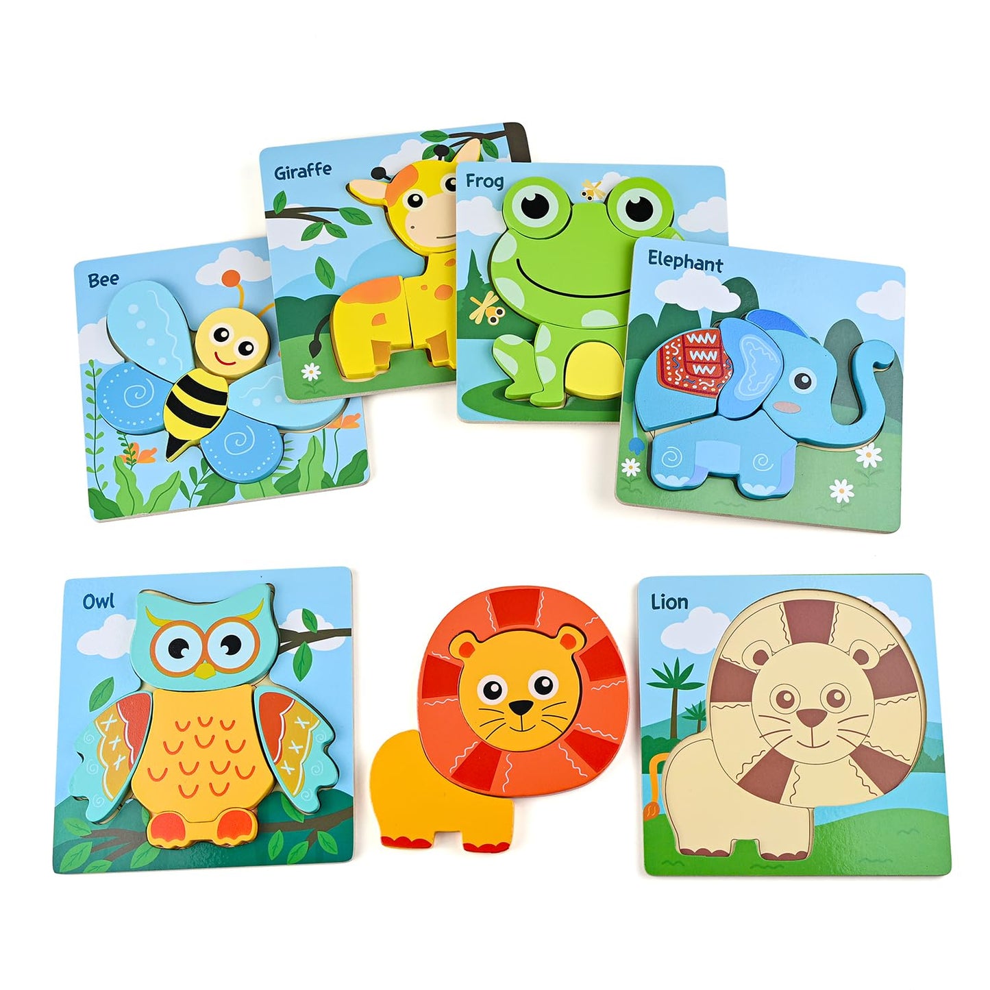 D-KINGCHY Wooden Puzzles for 3 4 5 Years Old Boys Girls, 6 Pcs Animal Jigsaw Puzzles for 3+ Years Old, Educational Preschool Lea