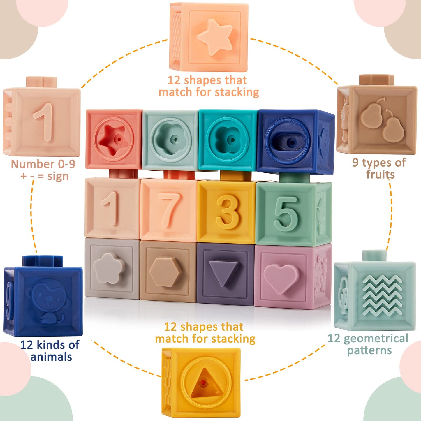 Charniol 3 Set Montessori Toys For Babies Soft Baby Stacking Block Baby Toy Blocks For 6 To 12 Months Silicone Ring Stacker Sensory Building Toy