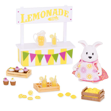 Li'l Woodzeez Lemonade Stand Playset with Rabbit Figurine, 25 Pieces, Imaginative Play, Multicolor, Model WZ6539Z