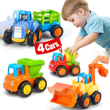 HOLA Toys for 1 Year Old Boy Birthday Gift - 4 PCS Toy Trucks Toddler Boy Toys, 4WD Friction Power Car Toys for 2 Year Old Boy T