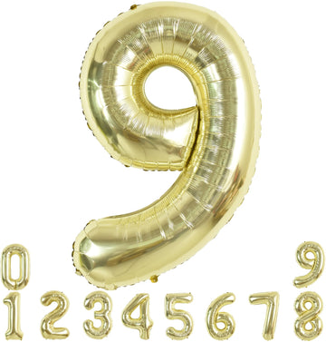 Toniful 40 Inch Light Gold Large Numbers Balloon 0-9 Birthday Party Decorations,Foil Mylar Big Number 9 Balloon Digital 9 For Bi