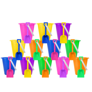 4E's Novelty 12 Sets 5.5'' Sand Buckets and Shovels for Kids Bulk (12 Pack) Small Beach Bucket for Beach Summer Outdoor Sand Toy
