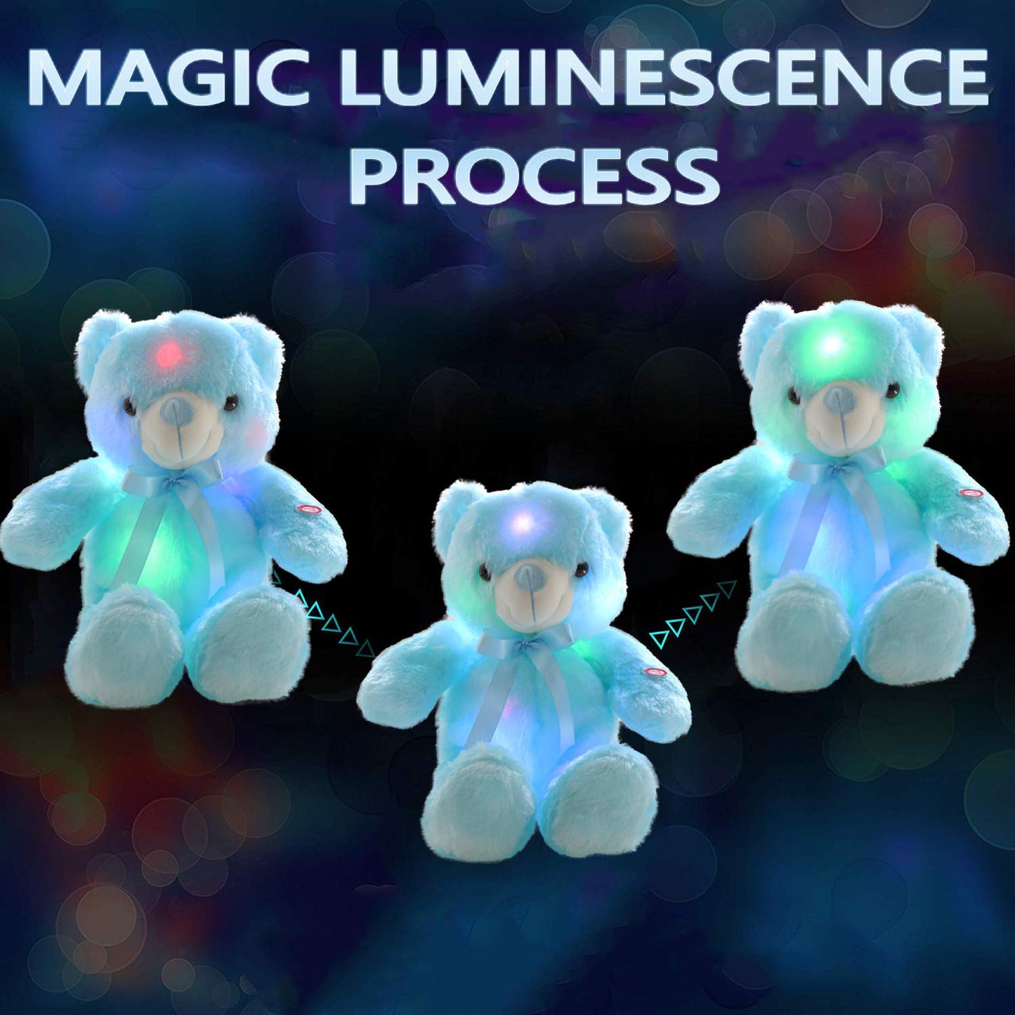Sofipal Led Teddy Bears Stuffed Animals, Cute Glow Bear Plush Toys Creative Colorful Luminous Light Up Doll Gifts For Bedroom, Kids, Baby, Valentine,Blue,18 Inch