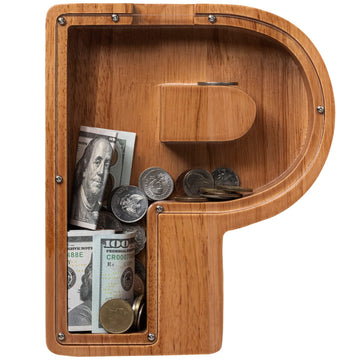 Piggy Bank For Kids Boys Girls, Wooden Large Letter Piggy Bank Alphabet Money Bank With Initial P, Coin Bank Fun Gifts For Birthday, Christmas, Festival, Baby Shower