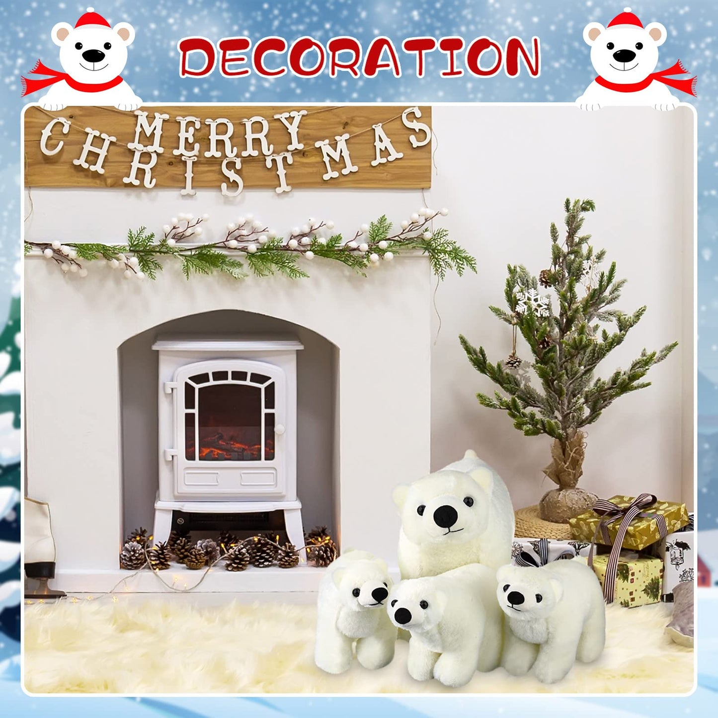 Zubebe 4 Pcs Polar Bear Stuffed Animal Set Large White Stuffed Bear Soft Polar Bear Plush Toy Cuddly Bear Gifts For Birthday Chr