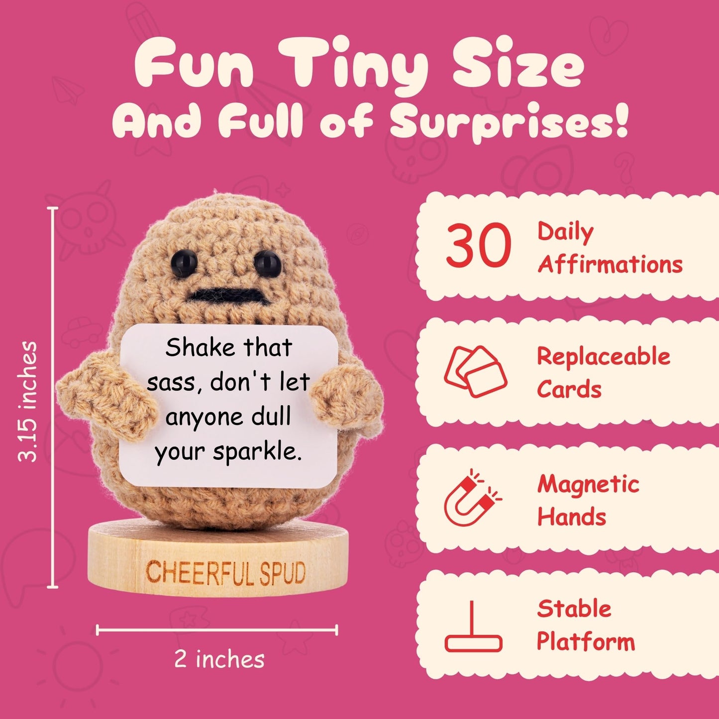 Empowering Gifts For Women - The Sassy Spud: Badass Edition | Cute Knitted Potato With 30 Swappable Motivational Messages - Stoc