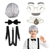 Fraiieon 1920S Old Man Costume Set For Kids - 100Th Day Of School Grandpa Cosplay Accessories (Wig, Glasses, Bow Tie, Suspenders