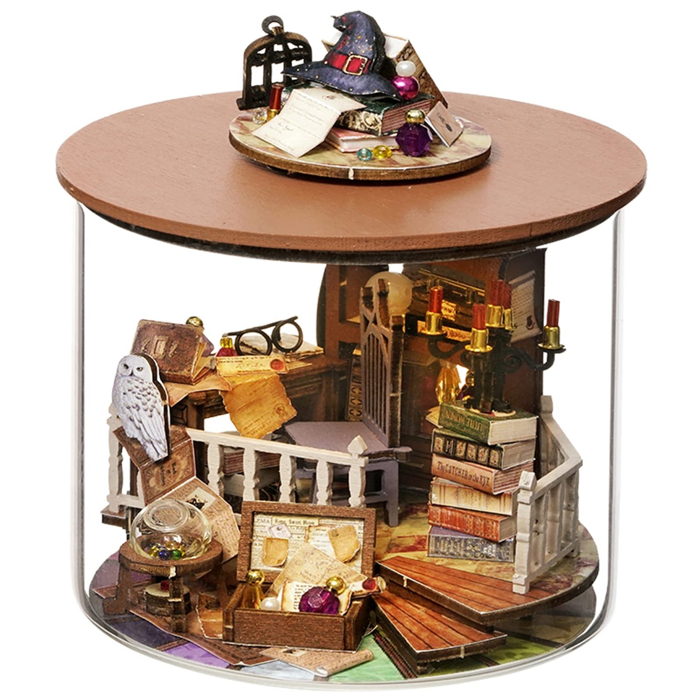 Spilay Dollhouse DIY Miniature Wooden Furniture Kit Mini Handmade Doll House Model with Dust Cover & LED 1:24 Scale Creative Woodcrafts Toys for mature-themed Friend Lover Birthday Gift B32