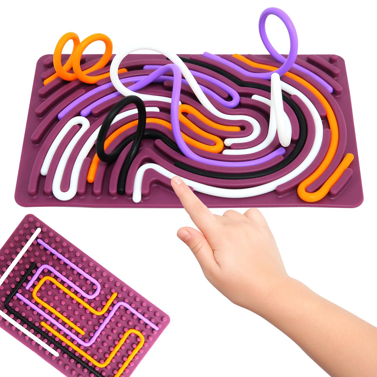 Sensory Activity Board for Kids 3+, Autism & ADHD Calm Down Toys - Violet Red Silicone Fidget Toys for Travel & Adults