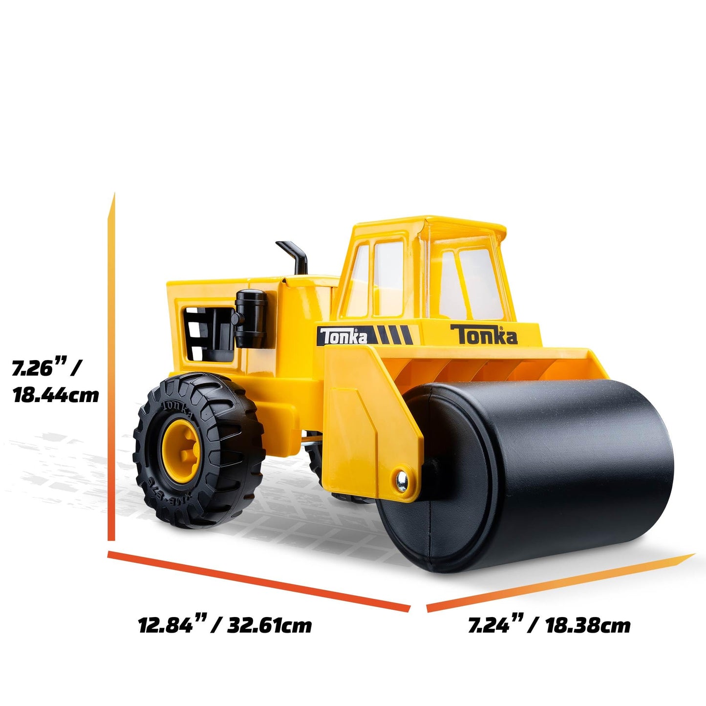 Basic Fun Tonka Steel Road Roller, Made of Real and Durable Steel, Yellow Demolition Toy with Realistic Operation, for Boys and