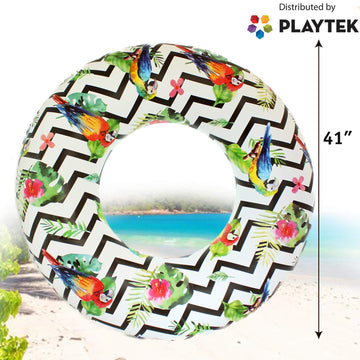 Playtek 41 Inch Pool Float, Tropical Parrot Large Swim Tube For Adults And Kids, Floating Tube For Swimming On Beach, Pool, Water Sports