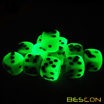 Bescon Two Tone Glowing Dice D6 16mm 12pcs Set Spooky Rocks, 16mm Six Sided Die (12) Block of Glowing Dice