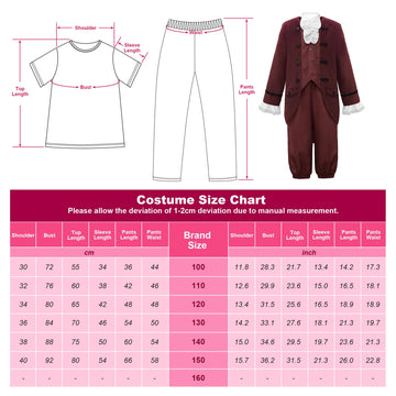 Relibeauty Boys Benjamin Franklin Costume Kids With Wig,150