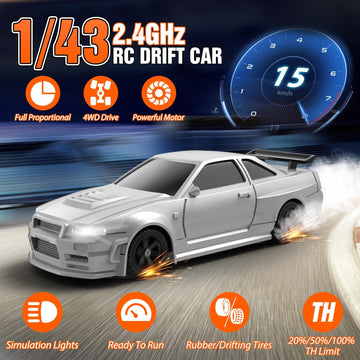 Rc Drift Car, 1/43 Mini Rc Drift Car With Gyroscope, 2.4Ghz Full Proportional Remote Control Cars, 4Wd High Speed Racing With Li