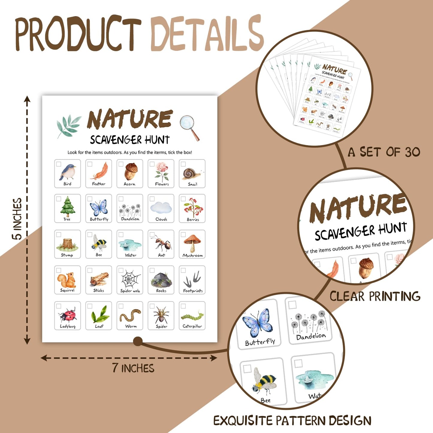 Ltazhyi Nature Scavenger Hunt Cards Set Of 30 Pcs, Nature Treasure Hunt Game For Family Friends, Outdoor Holiday Party Game Find