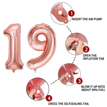 19 Number Balloon Rose Gold 40 Inch Big Foil Mylar 19Th Balloons For 19 Year Old Boy Girl Birthday Party Decorations Wedding Ann