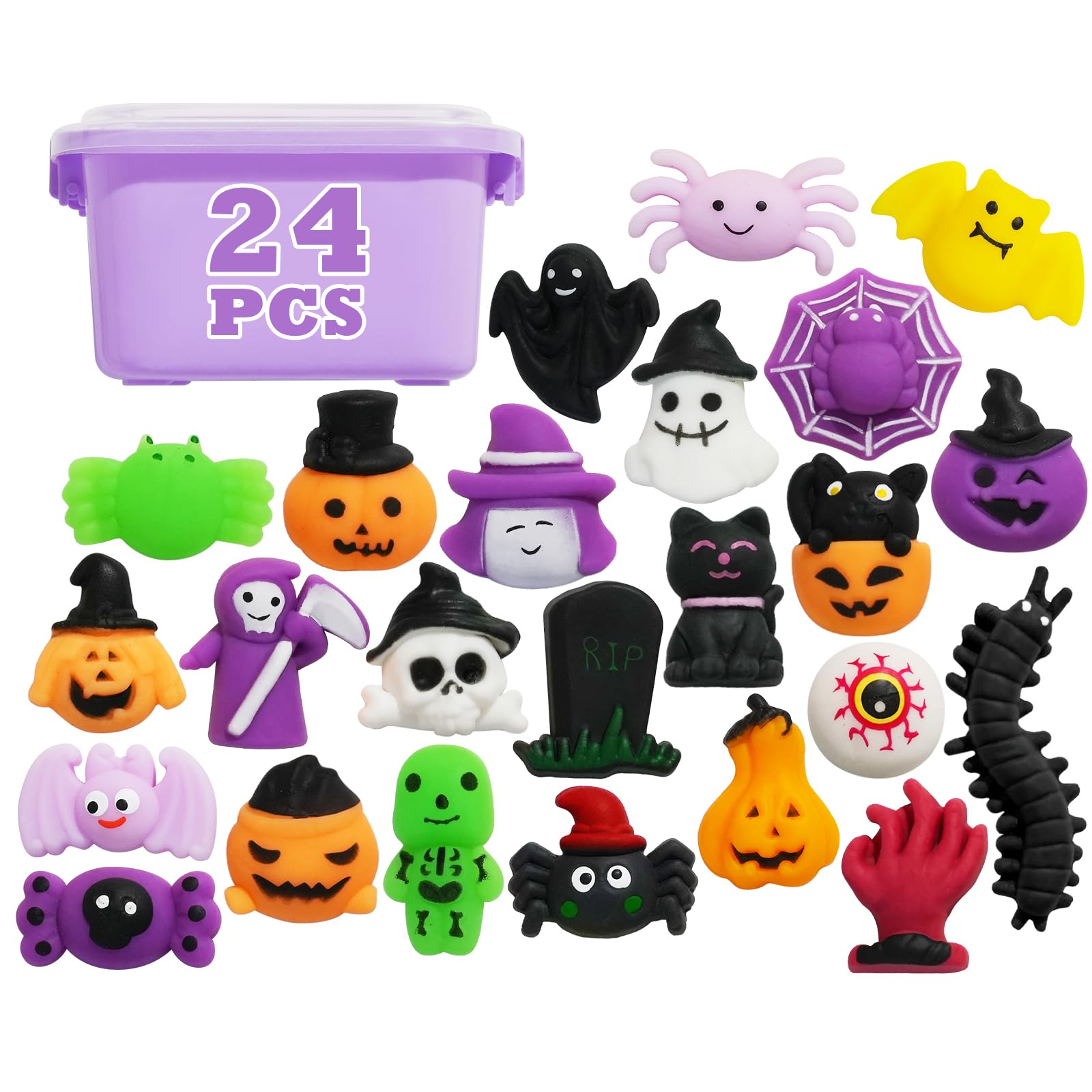 24PCS Halloween Mochis Squishies for Kids  Mochi Squishy Toys Bulk  Halloween Fidget Toys for Trick or Treat  Basket Goodie Bags Stuffers  Treasure Box  Boys  Girls  Classroom Party Favors  Gifts