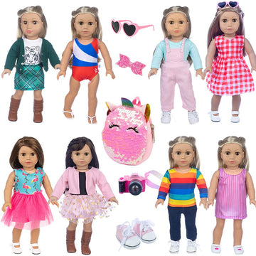 Ebuddy Doll Clothes And Accessories 8 Sets Outfit With Shoes Backpack Glasses Camera Pad For 18 Inch Girl Doll,Most 18 Inch Dolls(Doll Not Include)