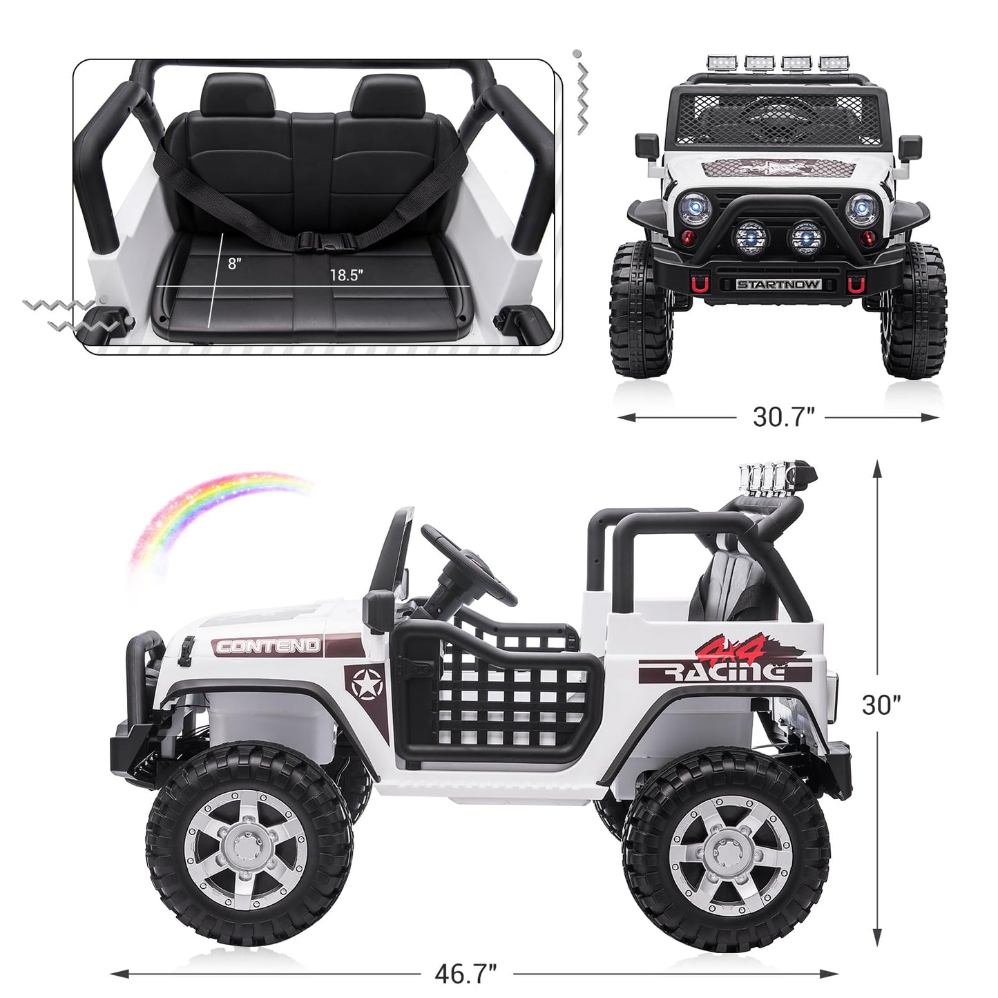 Sehomy 2 Seater Kids Ride On Car Truck With Remote, 12V Battery Powered Electric Car For Kids 3 - Spring Suspension, Led Lights,