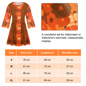 Haysandy Kids Hippie Costume Set 60S 70S Hippie Dress Peace Sign Party Accessories For Carnival Halloween Cosplay Party(Stylish Style,L)
