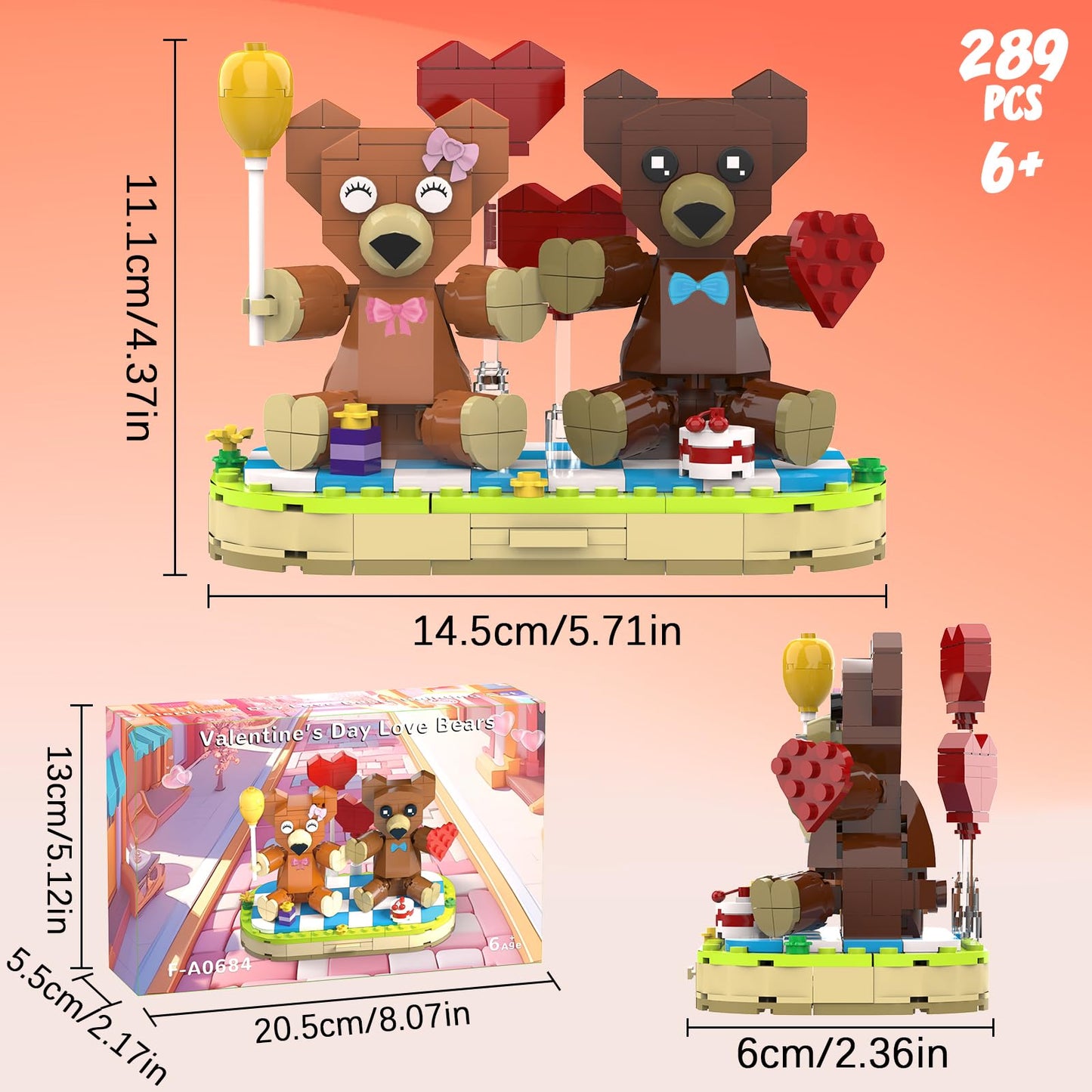 Valentines Brown Bear Building Toy Sets Compatible with Lego for mature-themed  Art Love Collectible Home Decor  Cute Bears with Heart  Valentines Day Gifts for Her/Him  Christmas for Kids 8+ (289pcs)