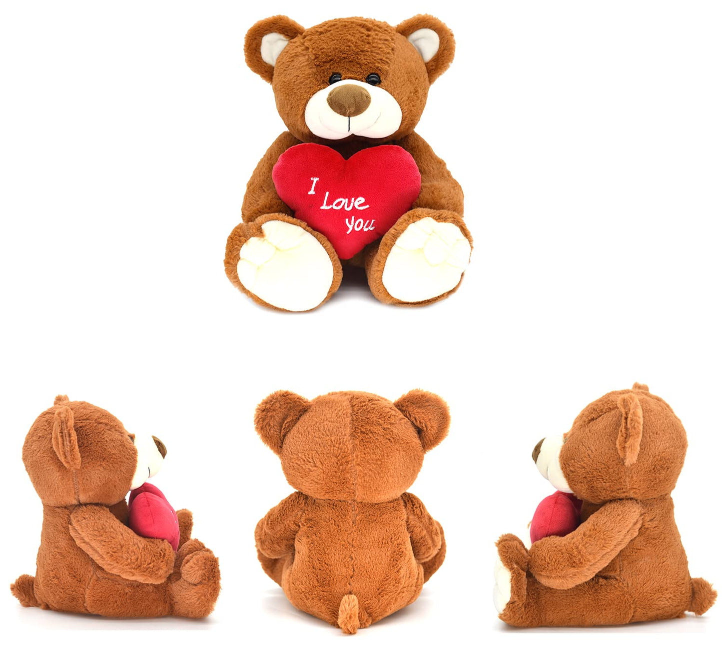 HWD 10'' Teddy Bear - Soft Plush Doll with Red Heart, Brown - Gifts for Her/Girlfriend/Mom/Kids, Model QRJ023X