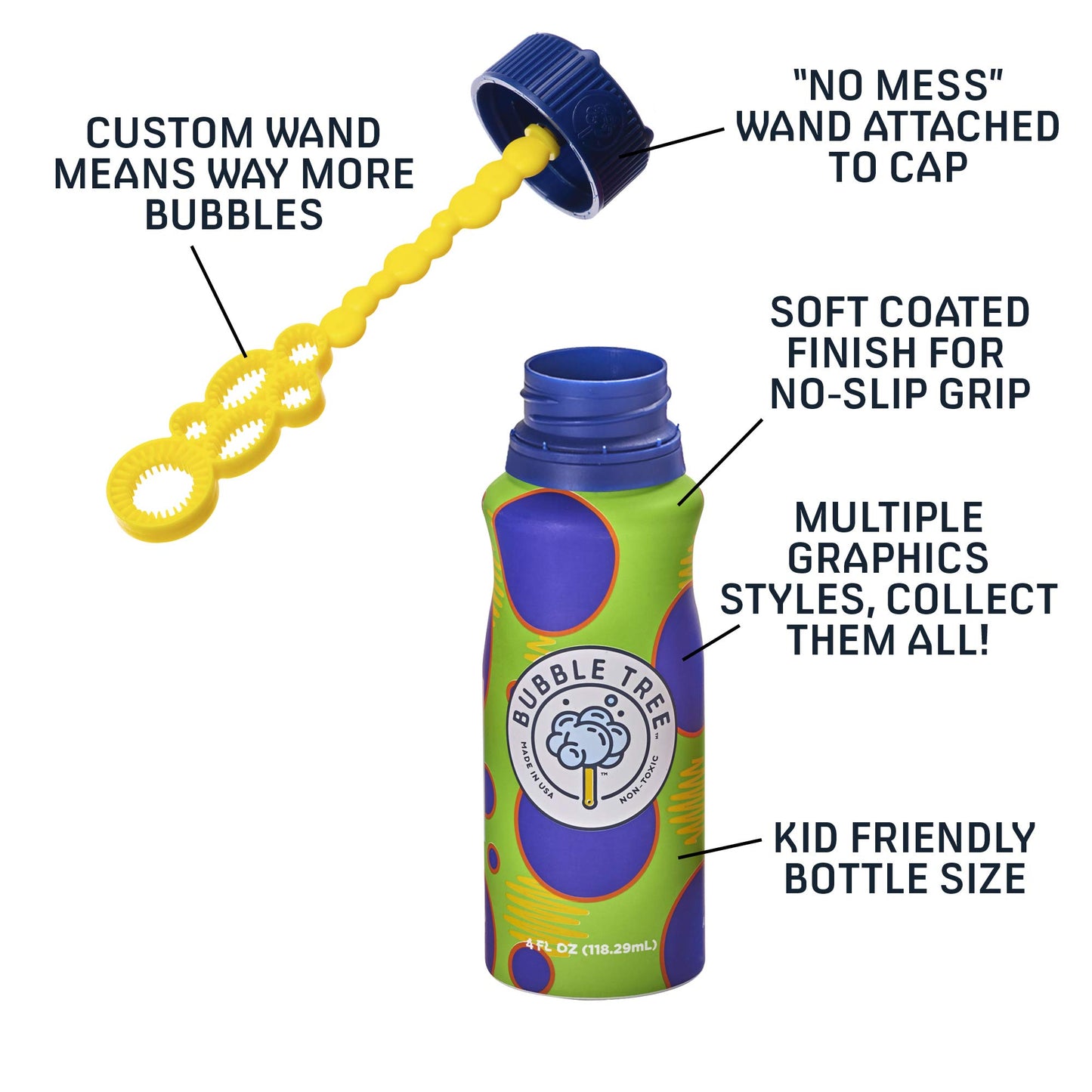 Sustainable Bubble Tree Original Refillable Bubble System Aluminum Bottles (4 Pack Of Bubble Solution Made In The Usa)