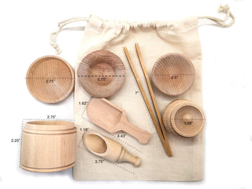 SimplytoPlay Sensory Bin Tools, Montessori Toys for Toddlers, Waldorf Toys, Wooden Scoops and Tongs for Transfer Work and Fine M