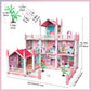 deAO Doll House Dollhouse - 3 Story 9 Rooms Pink DIY Pretend Play Building Playset, Dollhouse Asseccories and Furniture,Gift for