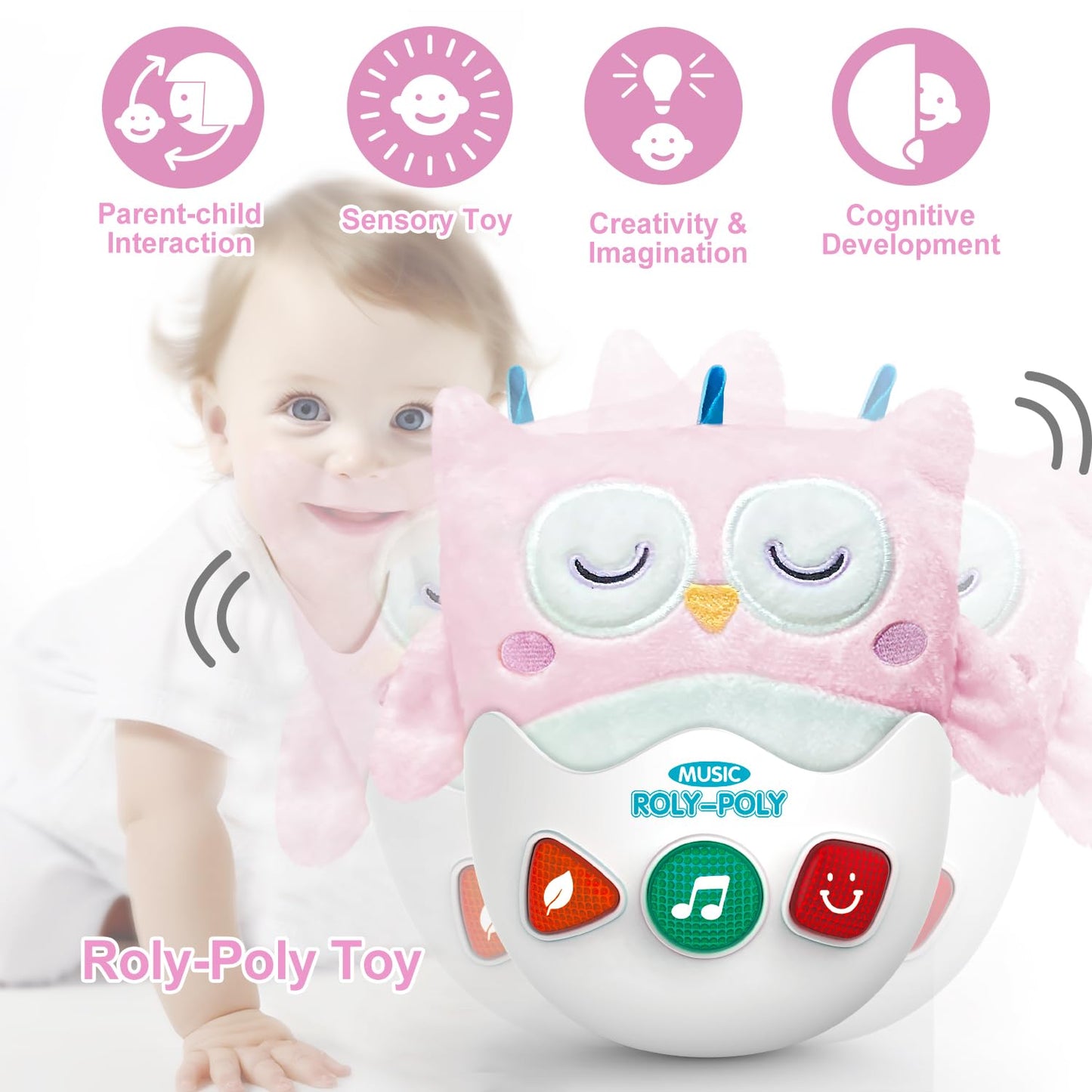 Wowohage Baby Toys 0-6-12 Months, Plush Owl Musical Toys, Cute Stuffed Animal Infant Toys With Light & Sounds, Roly-Poly Sensory